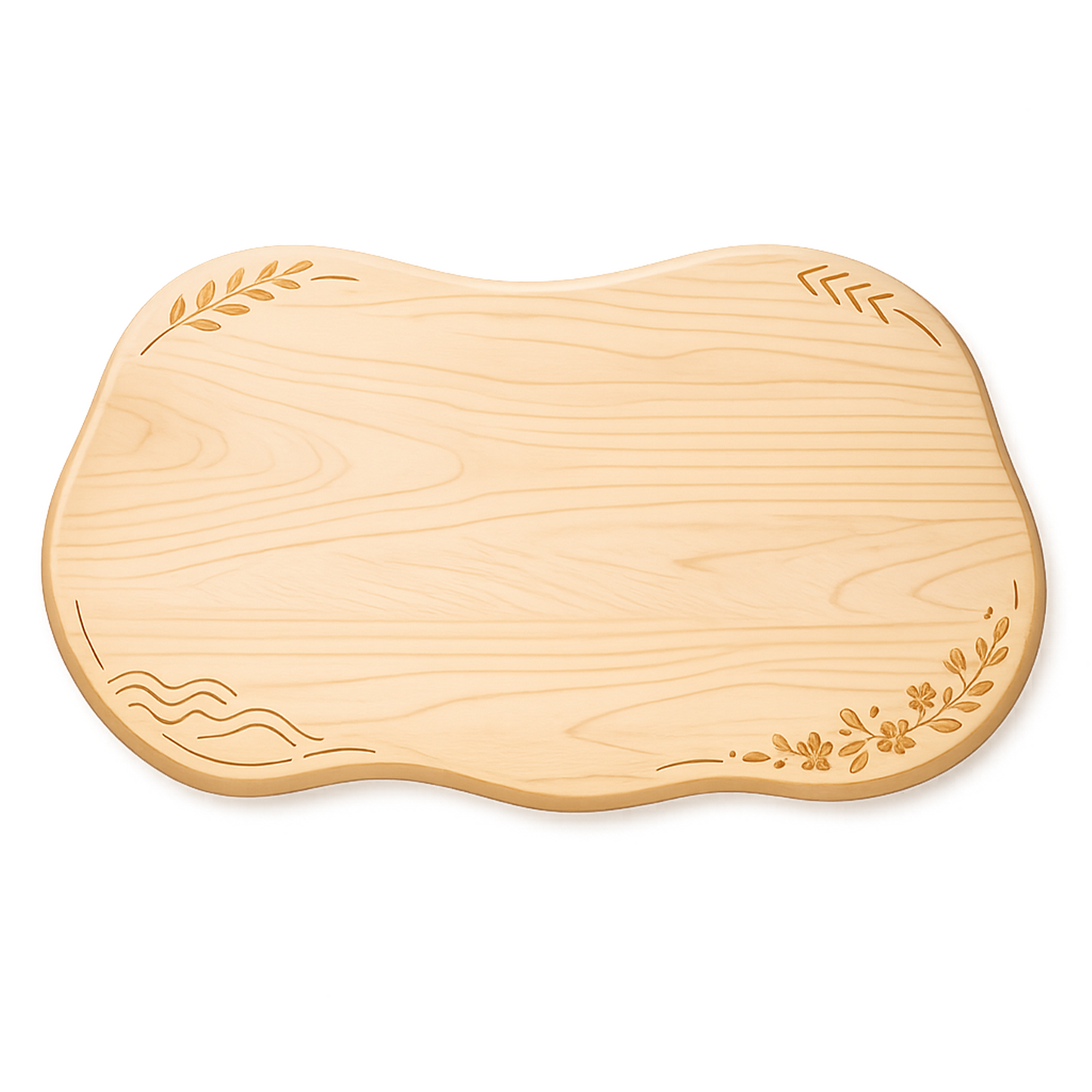Wood Cutting Board – Irregular Organic Shape with Floral Engraving, Wooden Chopping Board & Serving Board