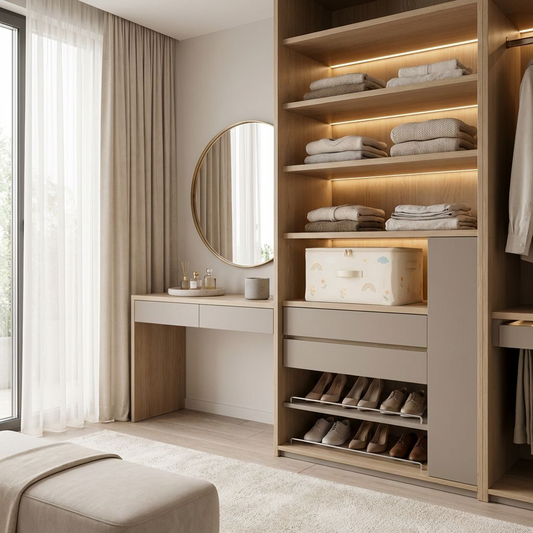 Foldable Fabric Storage Bin with Lid – Zippered Clothes & Toy Organizer Box, Rainbow Print Closet Storage (Cream White)